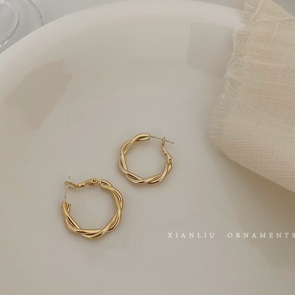 💙Golden Twist Hoops Earrings - Picture 3 of 11